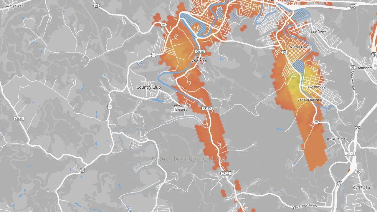 Bike Grade map of Custer Addition, WV