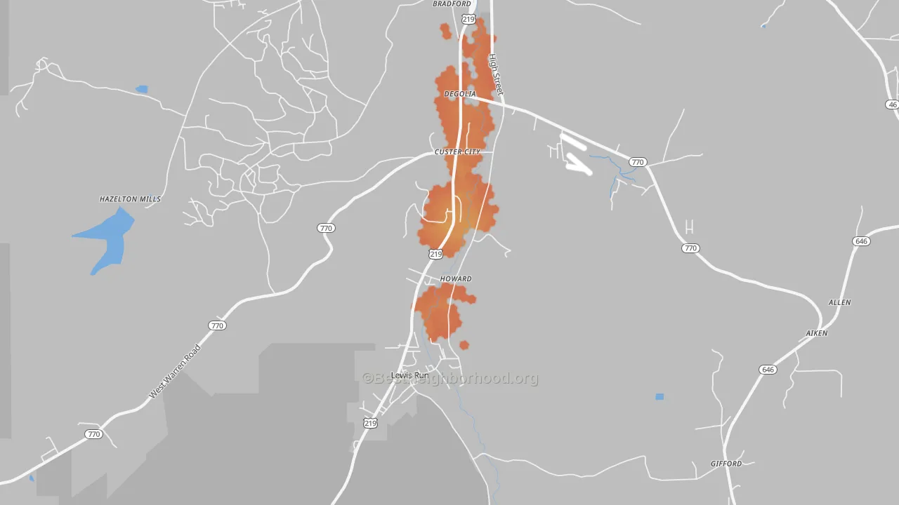 Bike Grade map of Custer City, PA