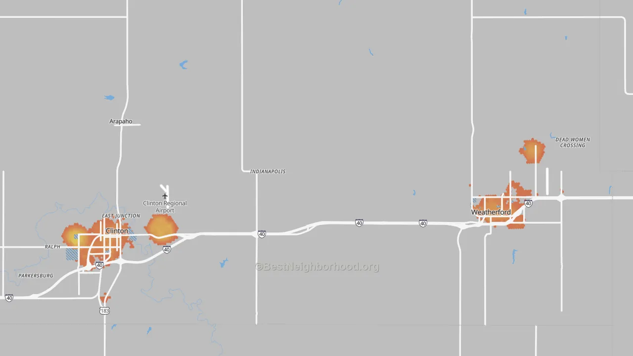 Bike Grade map of Custer County, OK