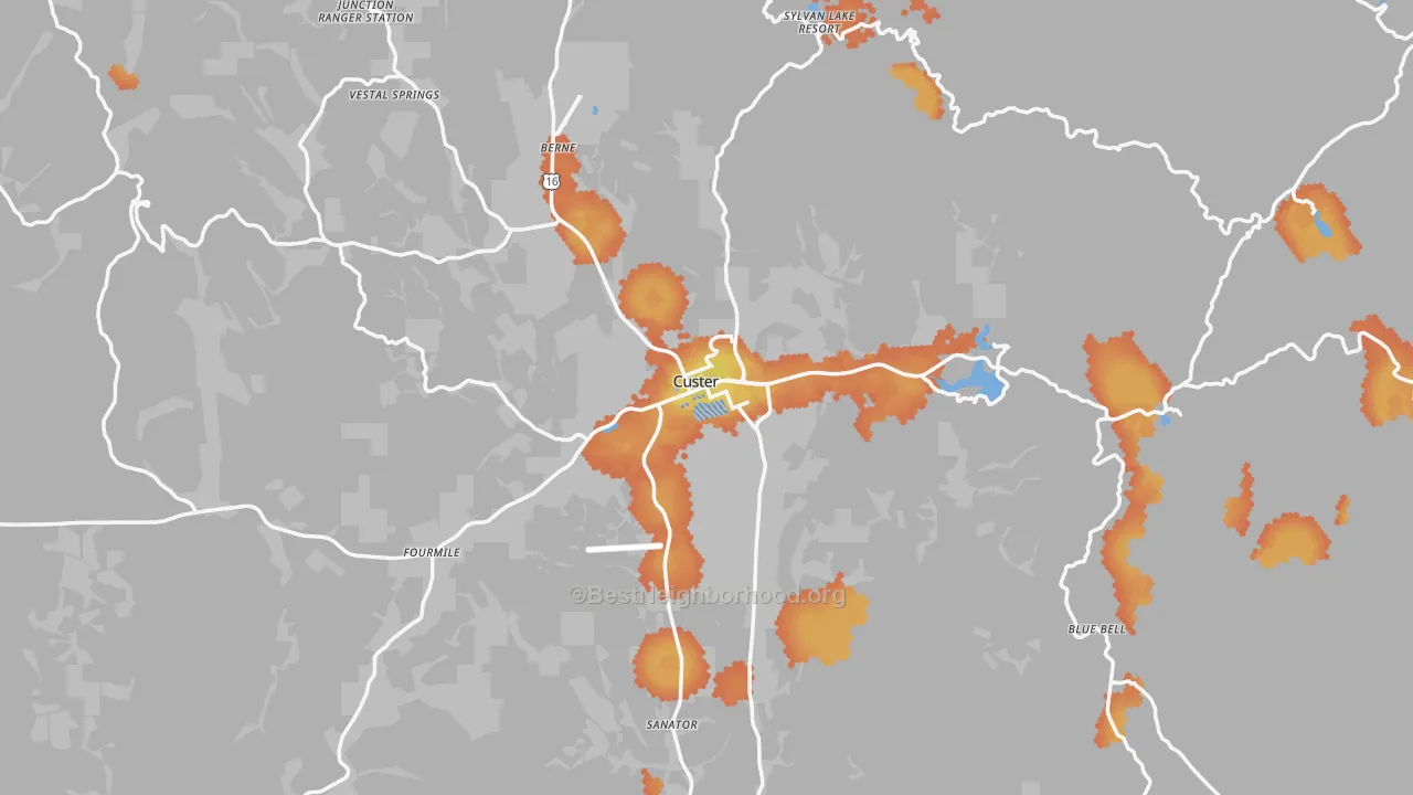 Bike Grade map of Custer, SD