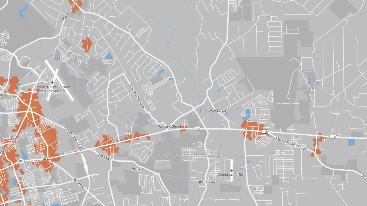 Bike Grade map of Cut and Shoot, TX