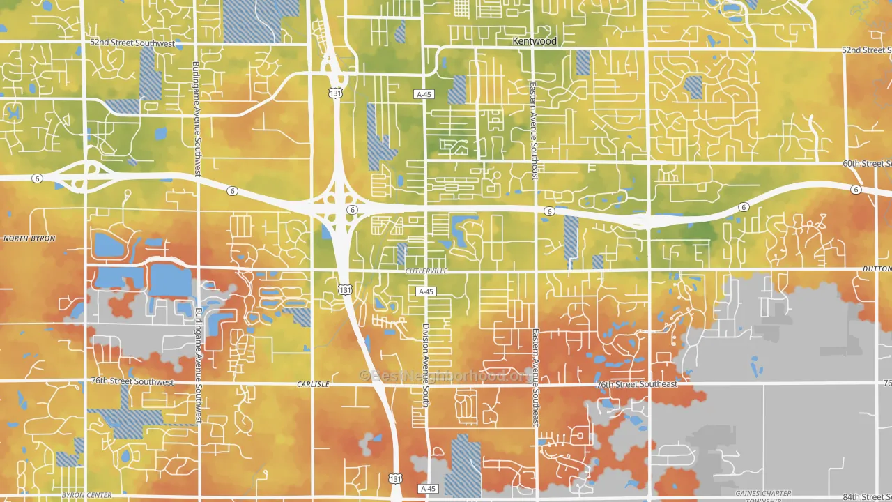 Bike Grade map of Cutlerville, MI