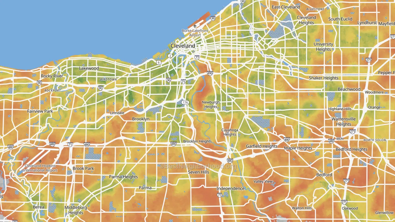 Bike Grade map of Cuyahoga County, OH