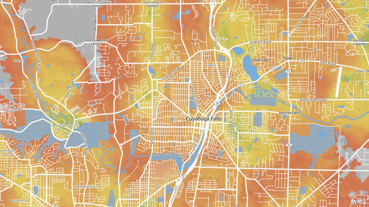 Bike Grade map of Cuyahoga Falls, OH
