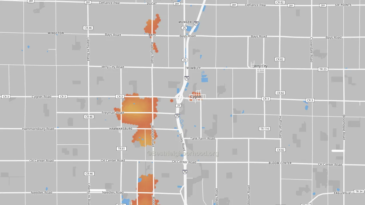 Bike Grade map of Cygnet, OH