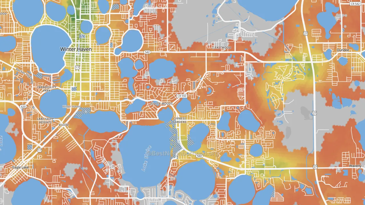 Bike Grade map of Cypress Gardens, FL