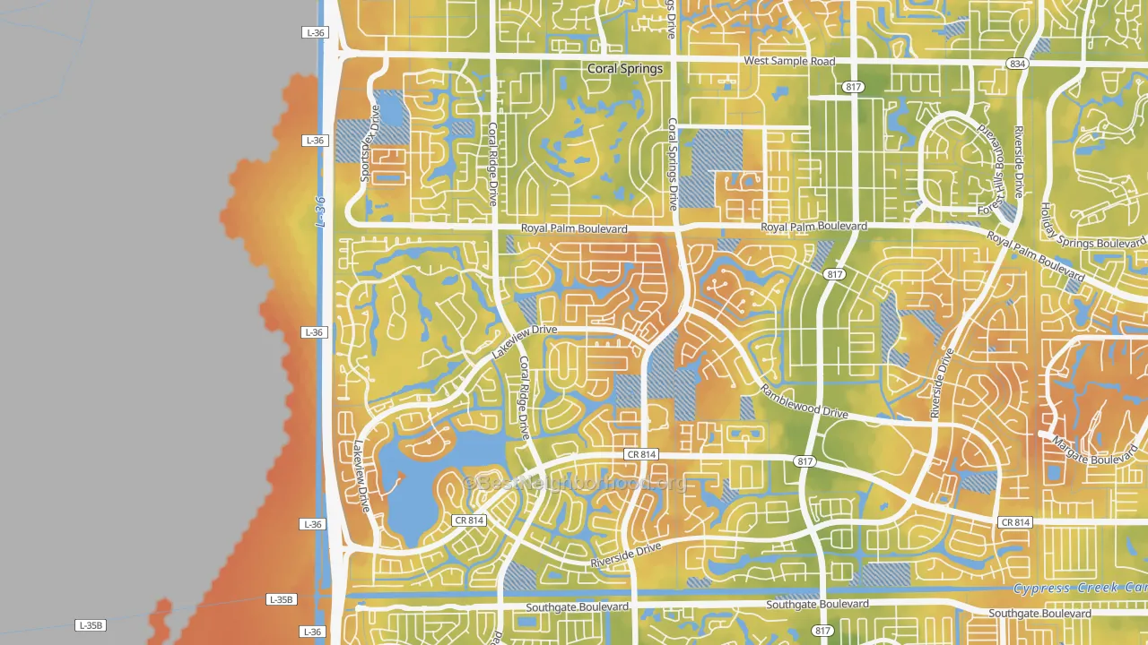 Bike Grade map of Cypress Run, Coral Springs, FL