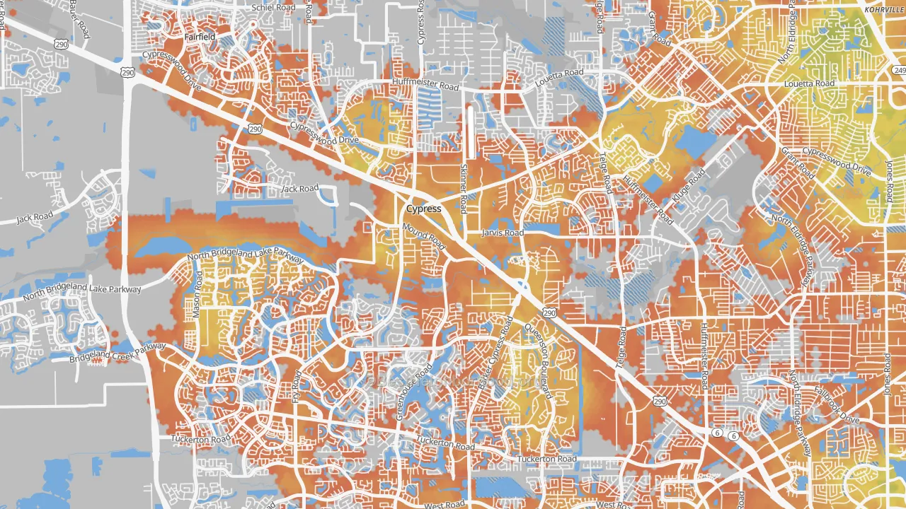 Bike Grade map of Cypress, TX