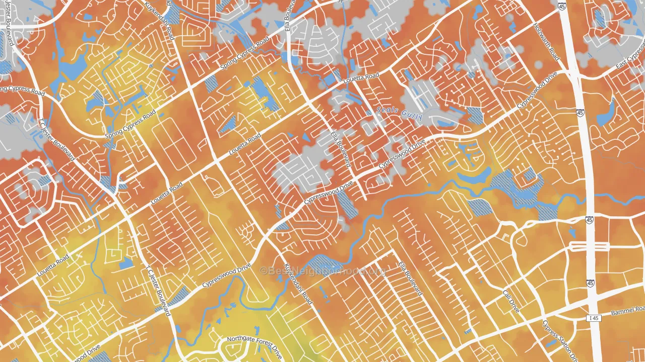 Bike Grade map of Cypresswood, Spring, TX