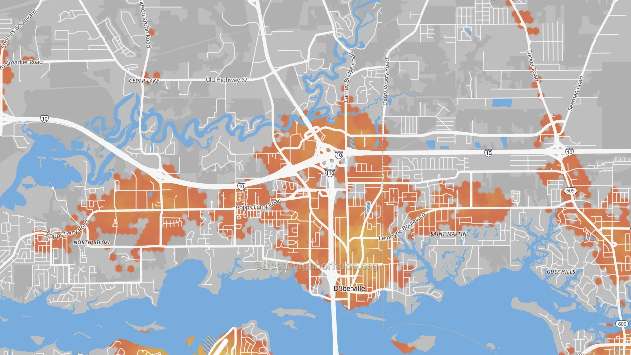 Bike Grade map of D'Iberville, MS