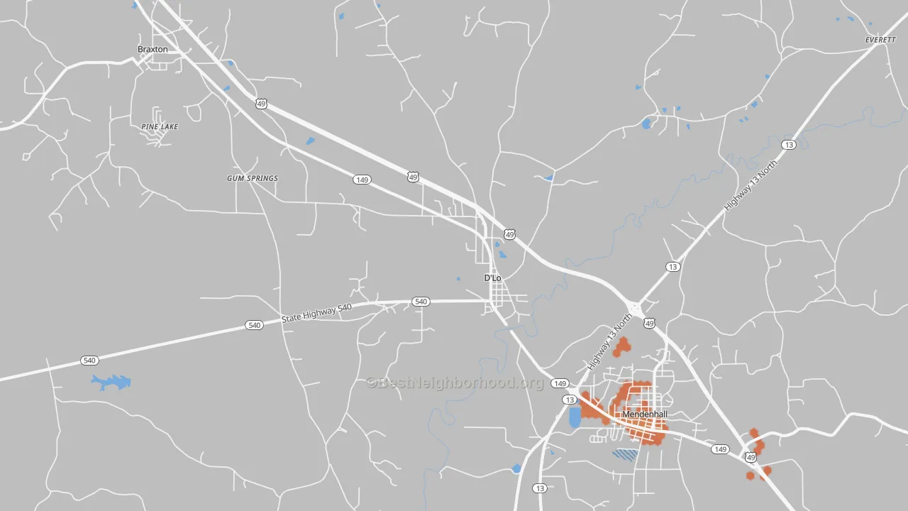 Bike Grade map of D'Lo, MS