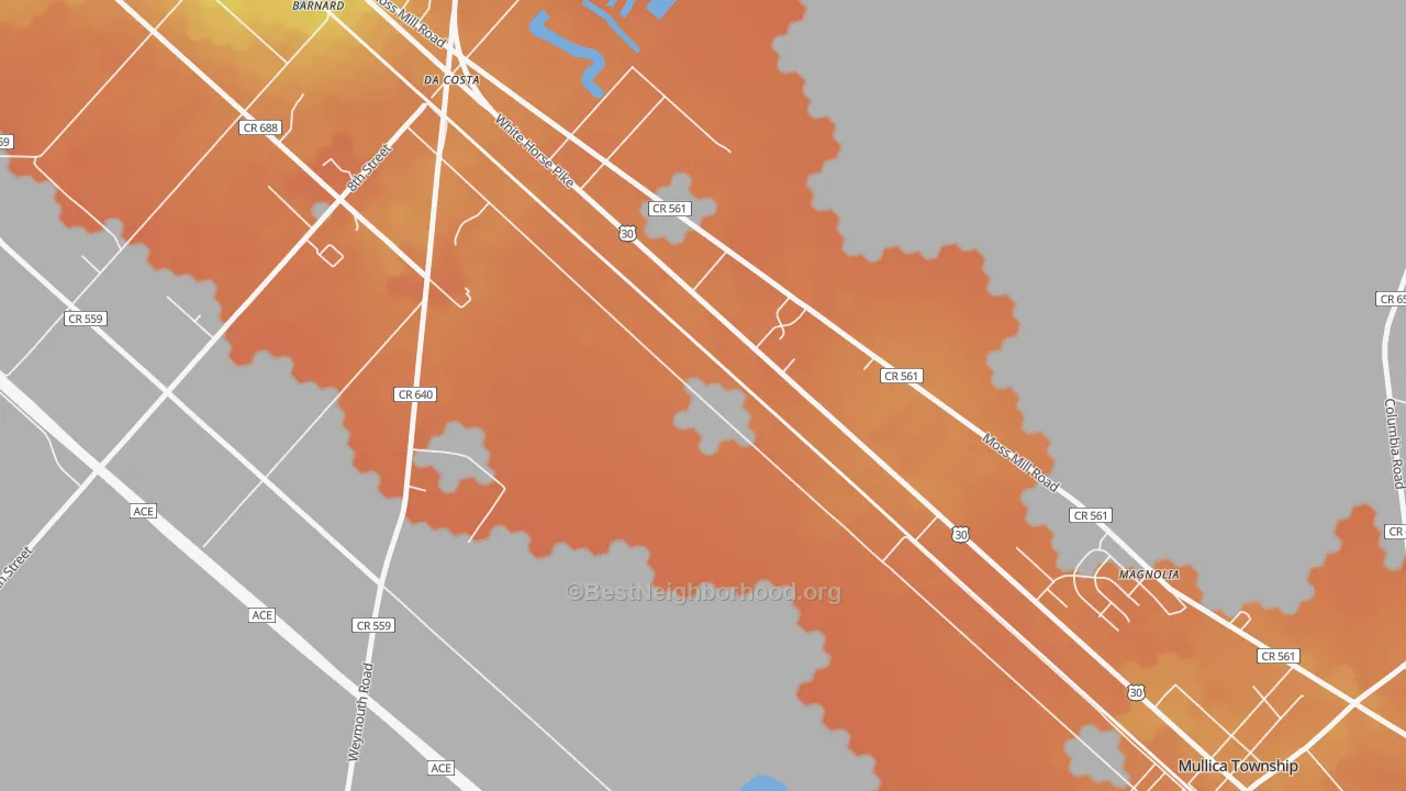Bike Grade map of Da Costa, NJ