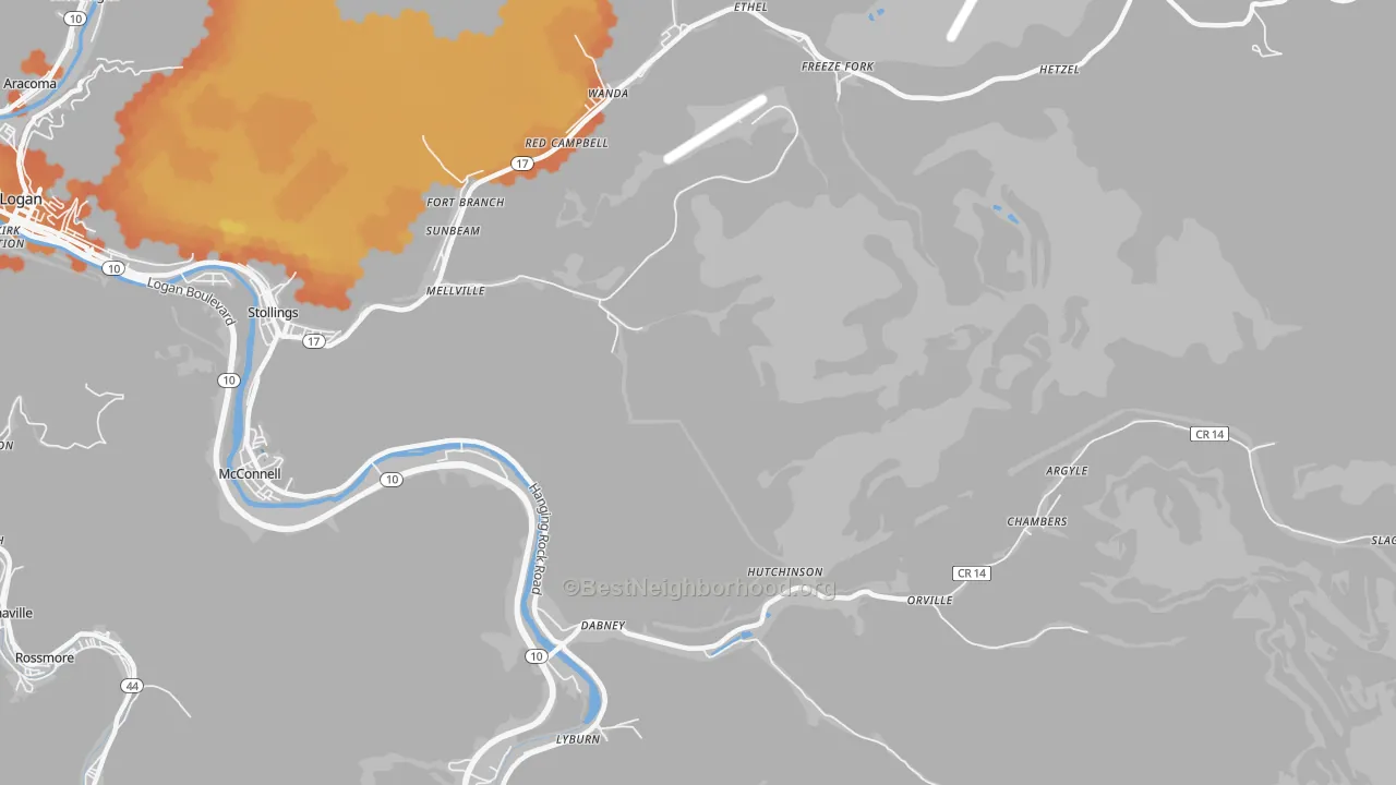 Bike Grade map of Dabney, WV