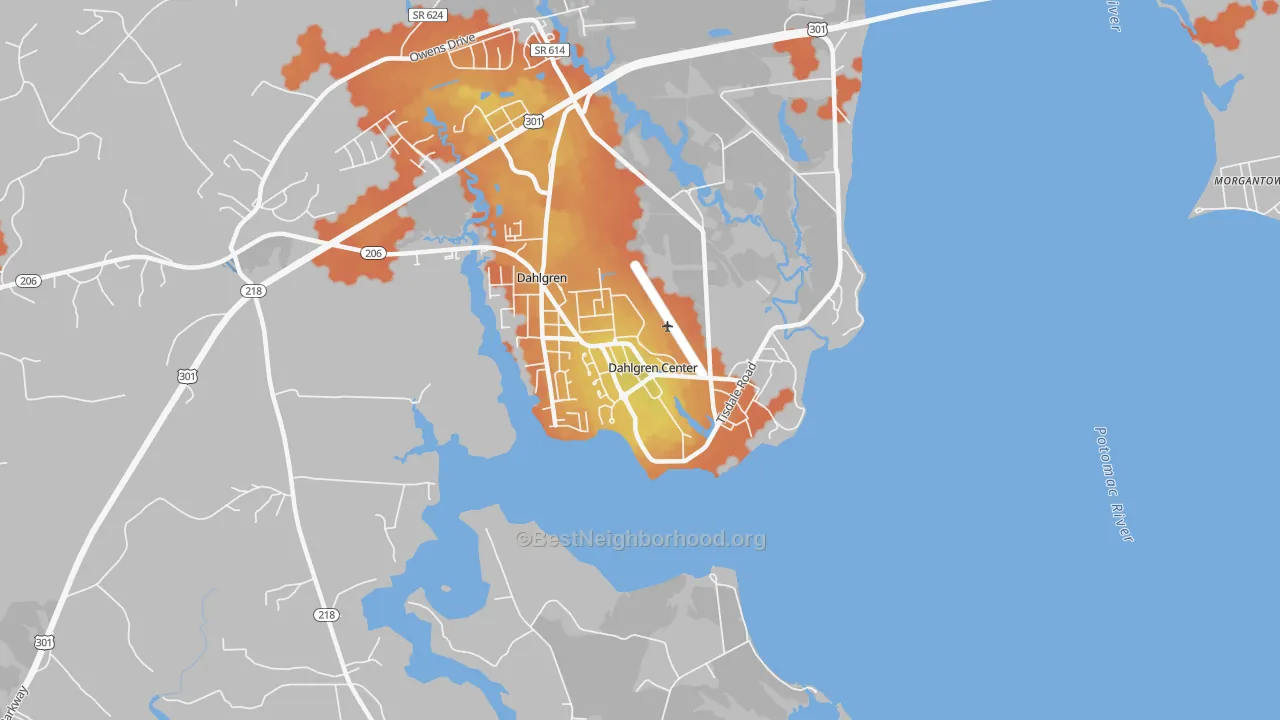 Bike Grade map of Dahlgren, VA
