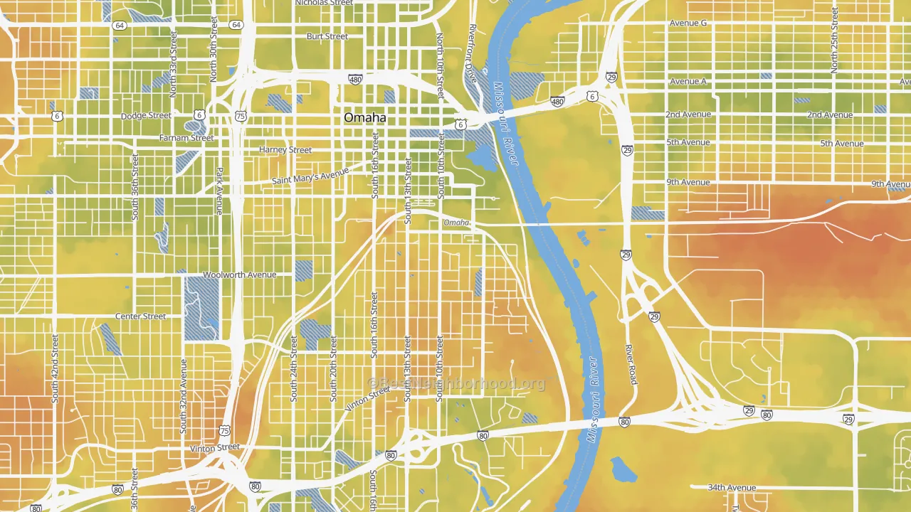 Bike Grade map of Dahlman, Omaha, NE