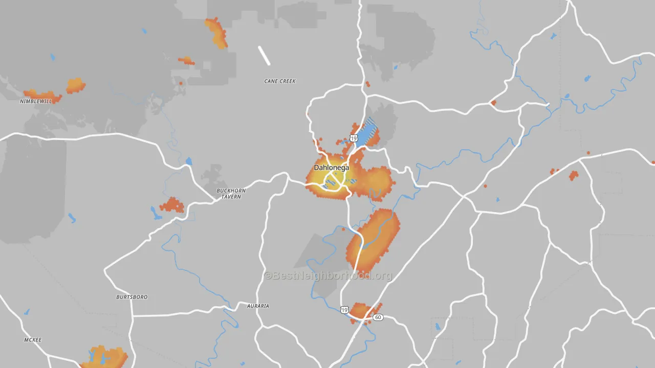 Bike Grade map of Dahlonega, GA