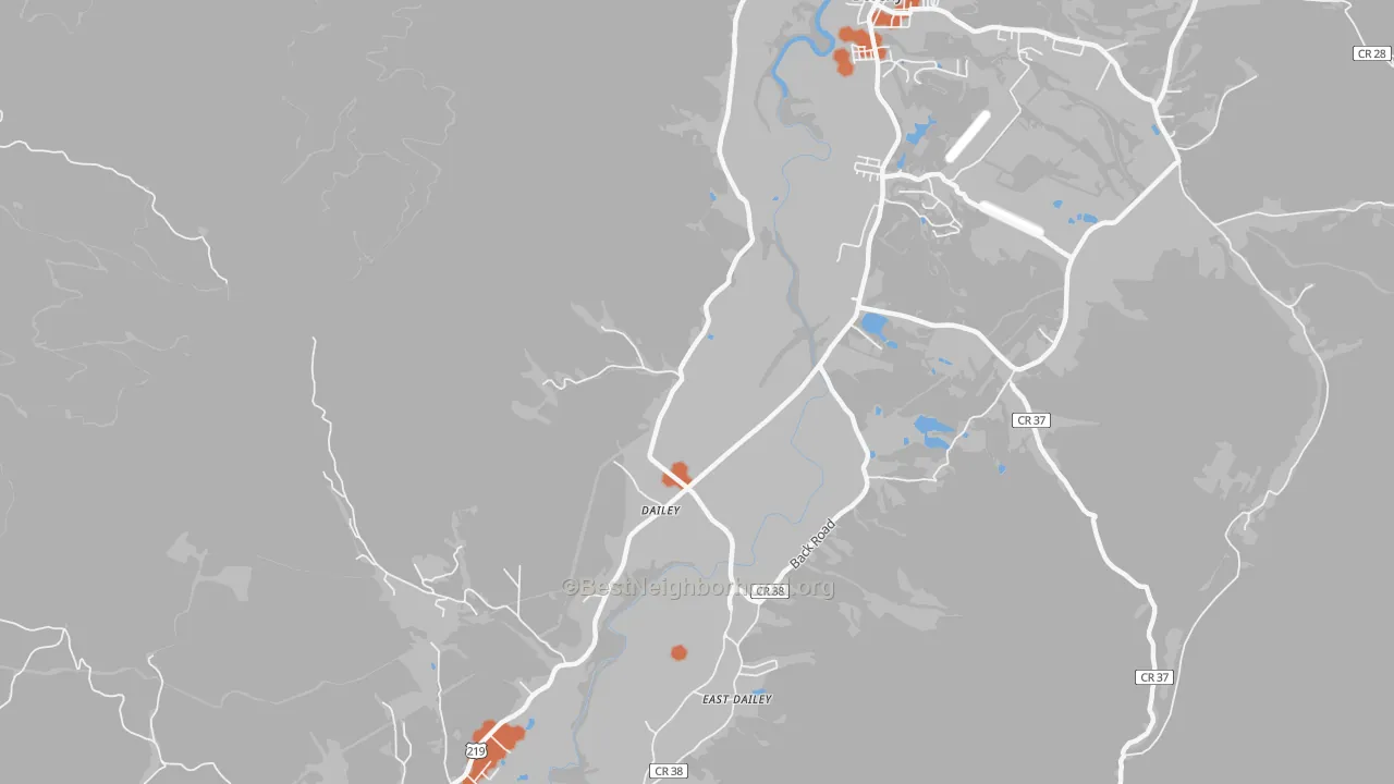 Bike Grade map of Dailey, WV