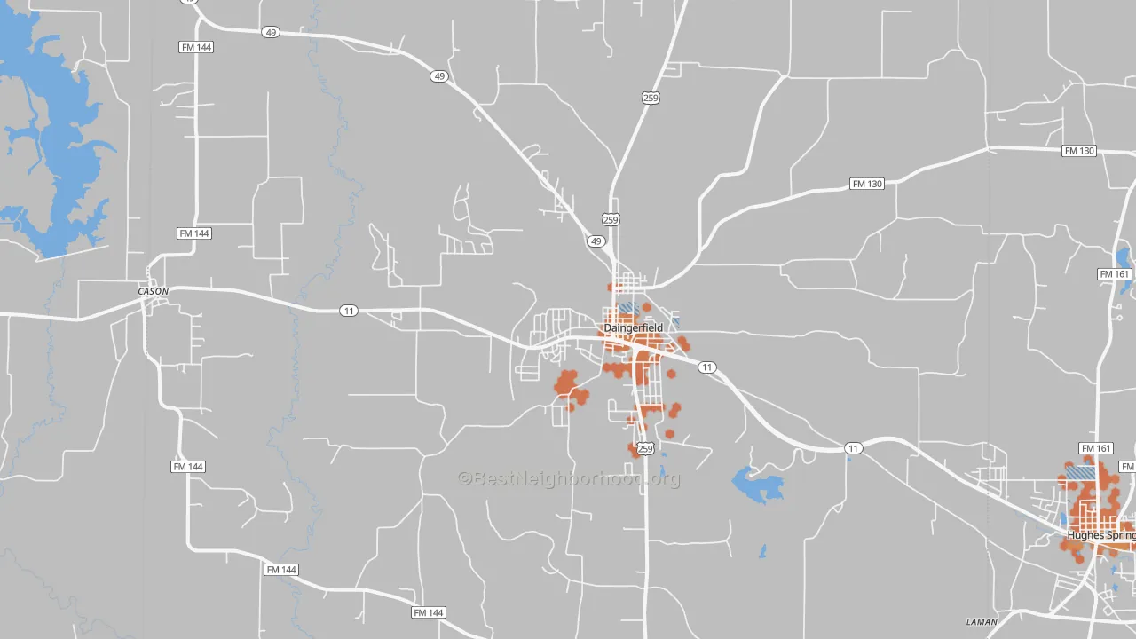 Bike Grade map of Daingerfield, TX