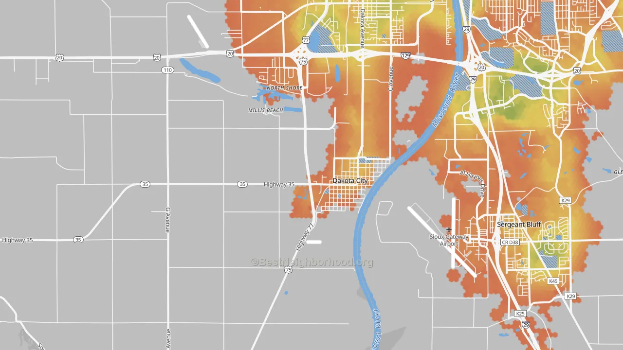 Bike Grade map of Dakota City, NE