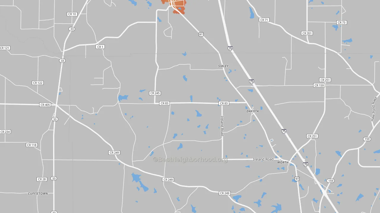Bike Grade map of Dakota, GA