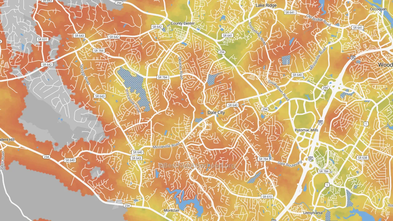 Bike Grade map of Dale City, VA