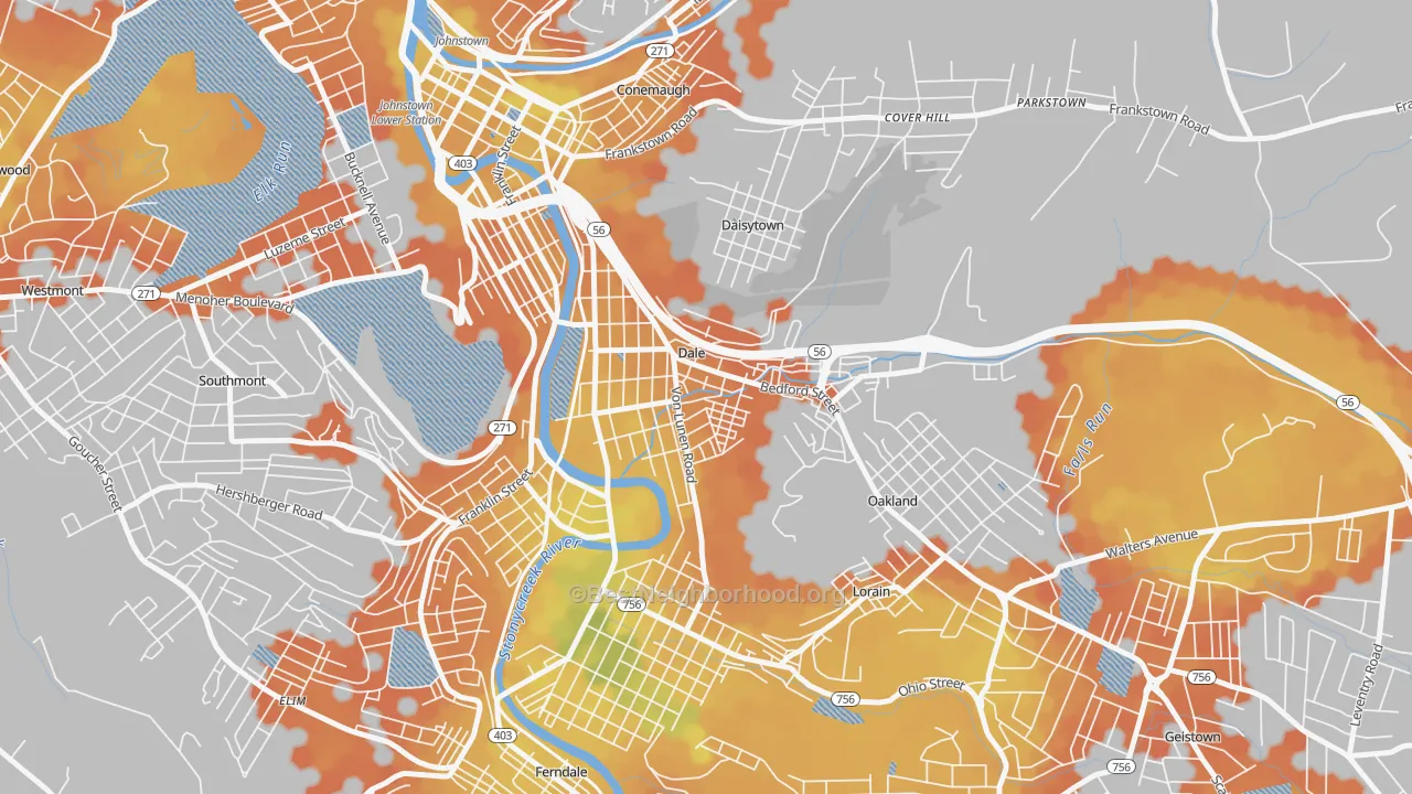 Bike Grade map of Dale, PA