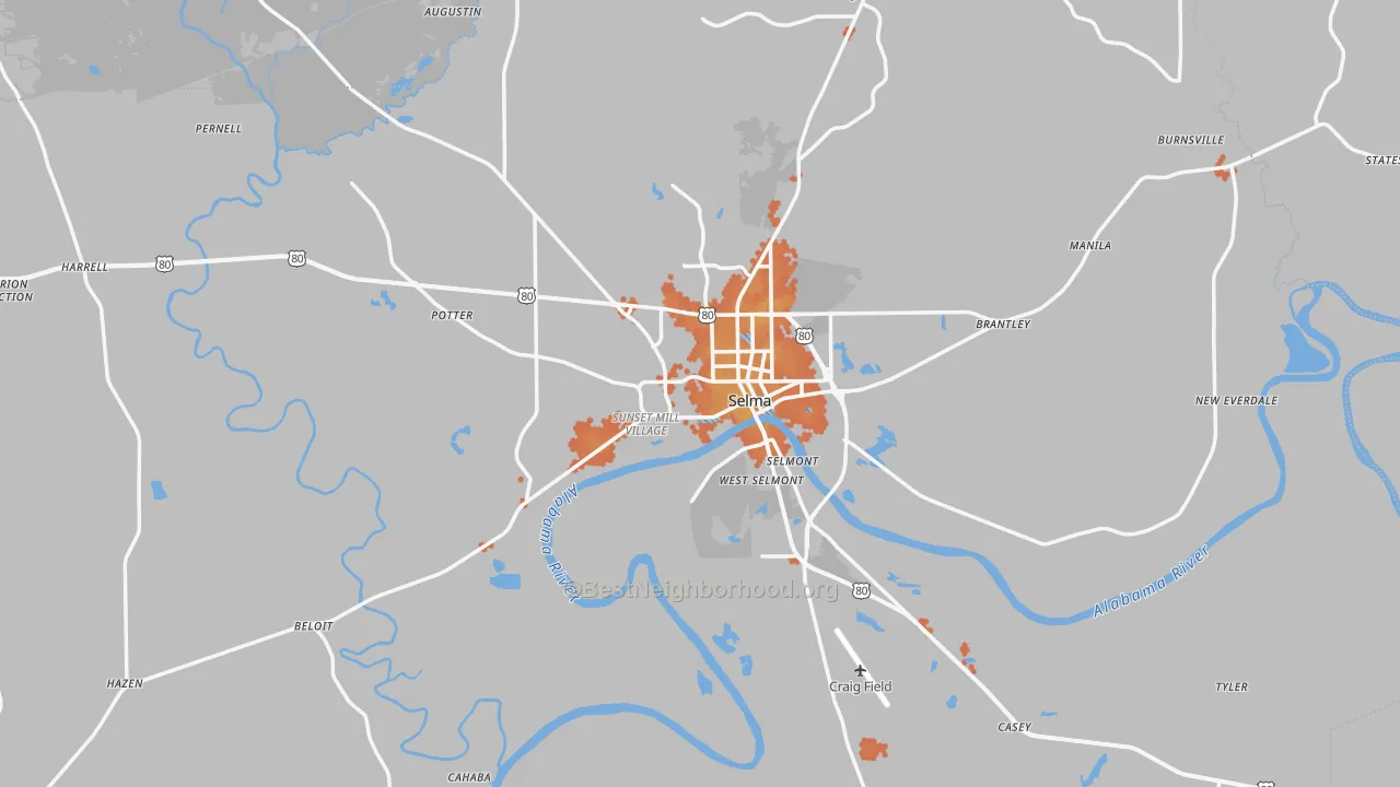 Bike Grade map of Dallas County, AL
