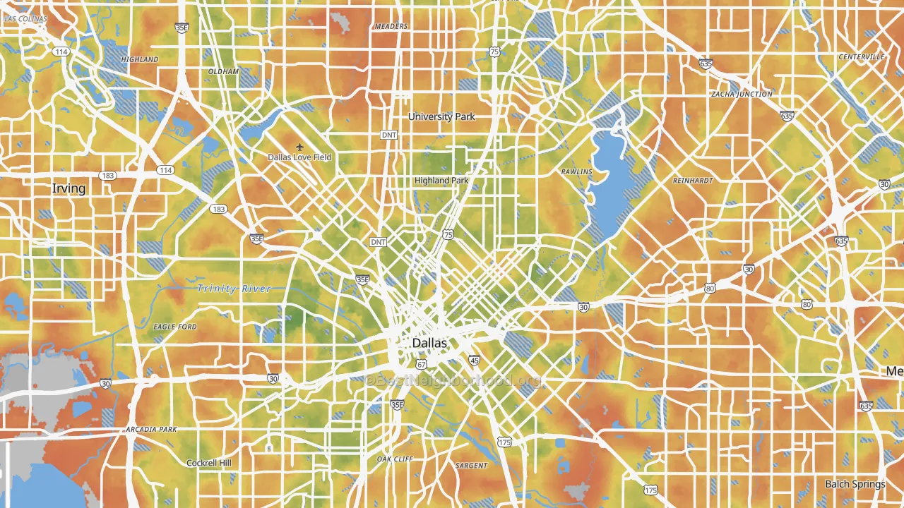 Bike Grade map of Dallas County, TX