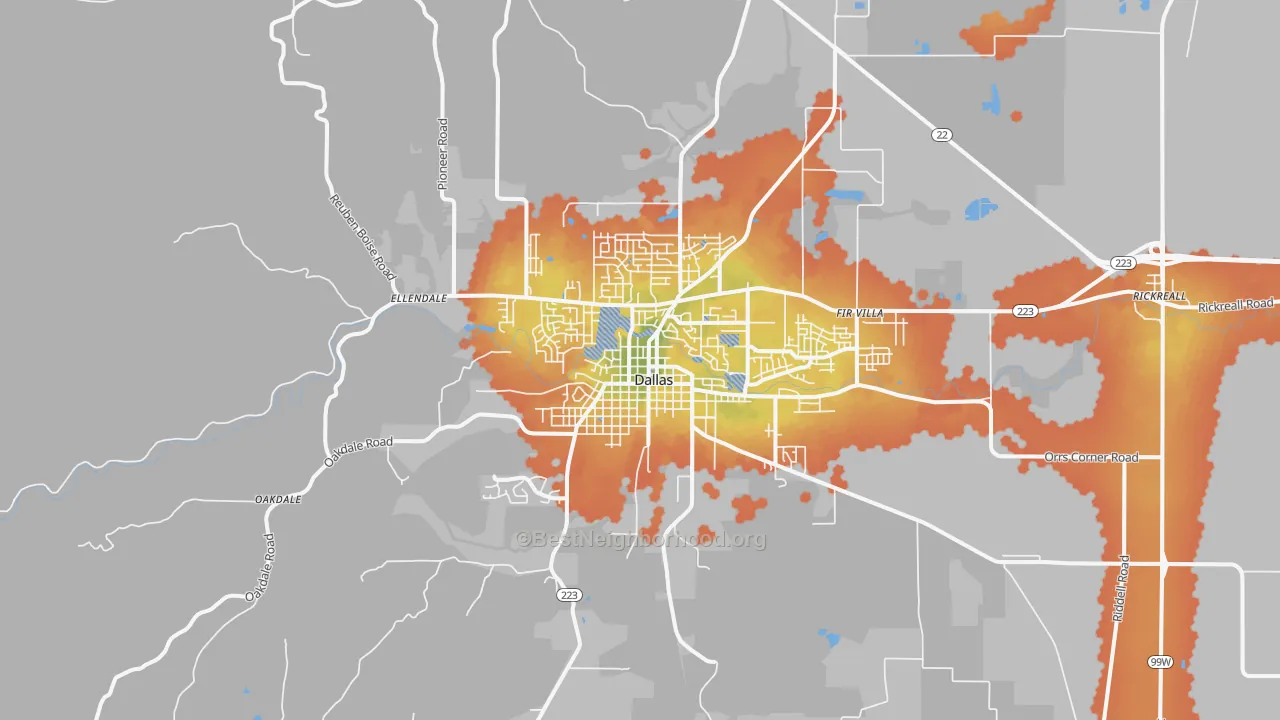 Bike Grade map of Dallas, OR
