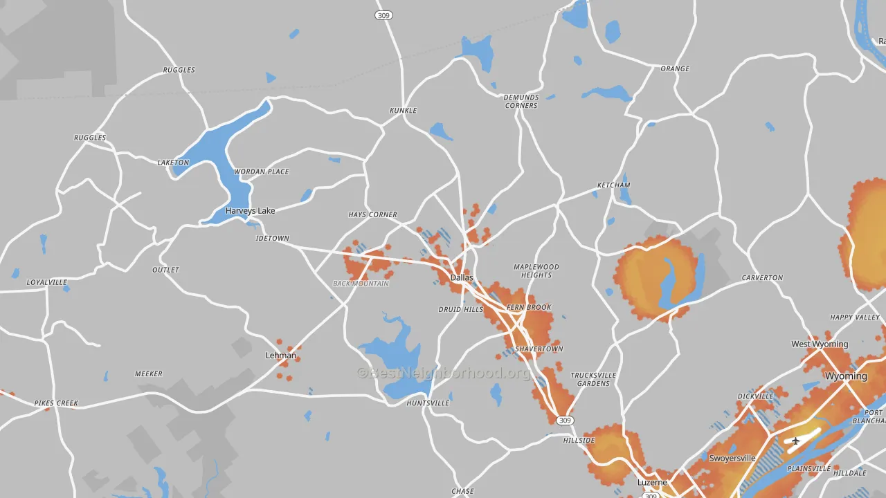 Bike Grade map of Dallas, PA
