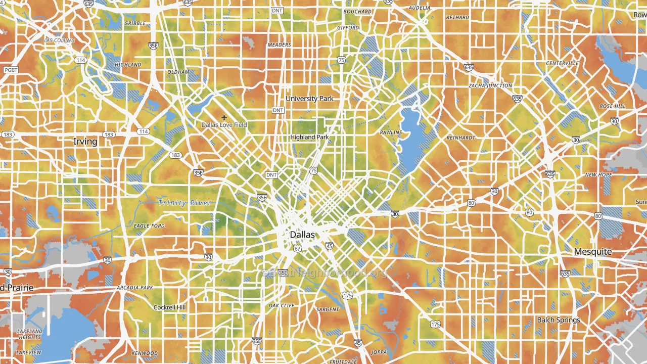 Bike Grade map of Dallas, TX