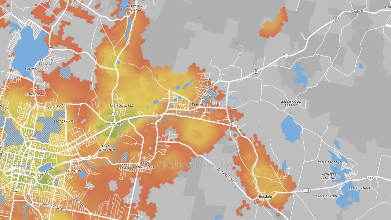 Bike Grade map of Dalton, MA