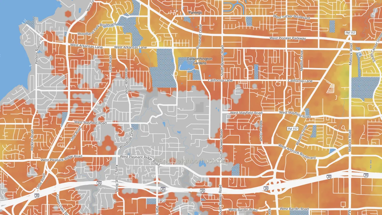 Bike Grade map of Dalworthington Gardens, TX