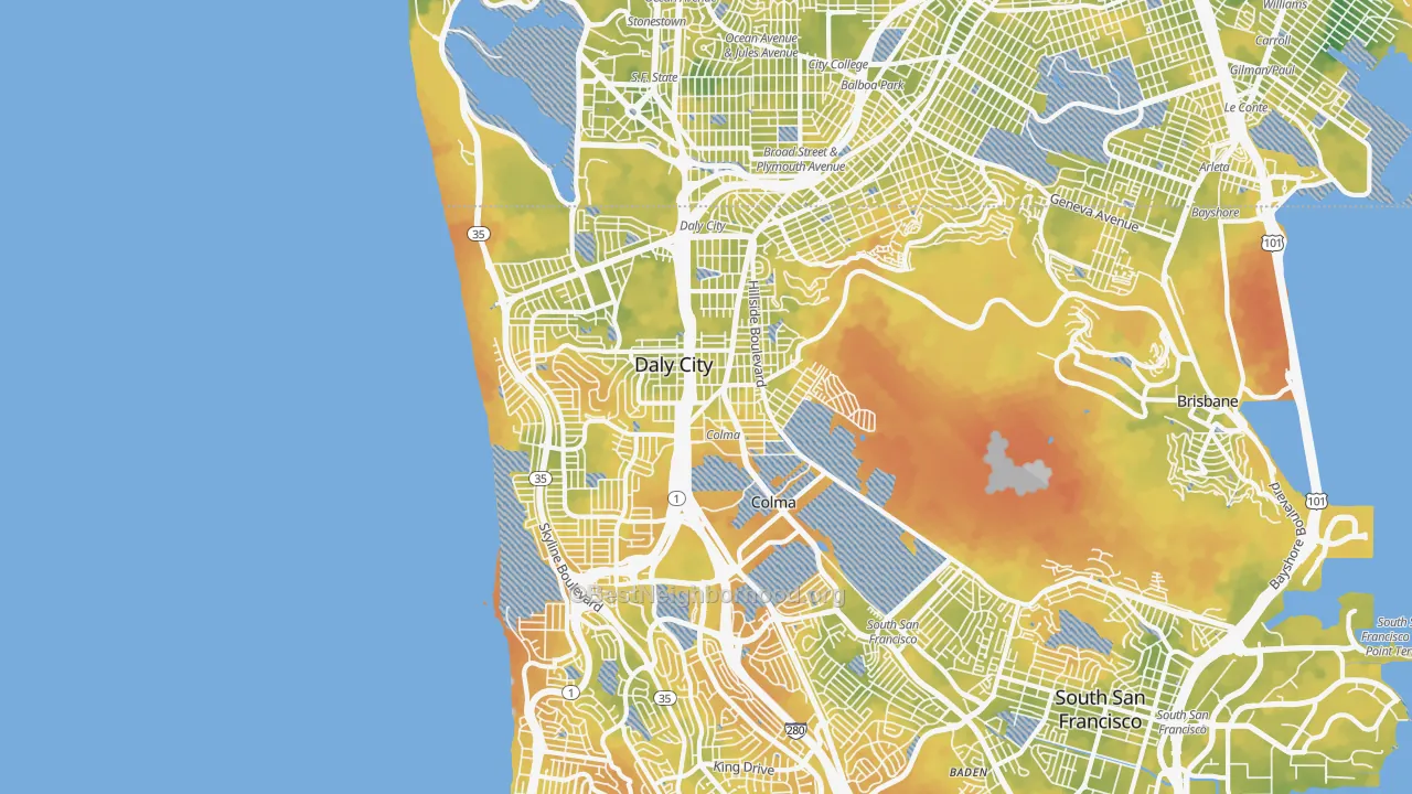 Bike Grade map of Daly City, CA