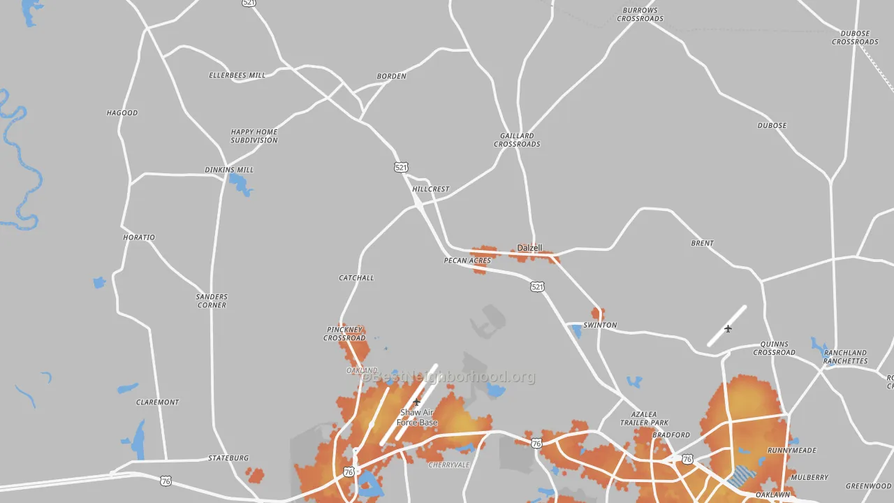 Bike Grade map of Dalzell, SC