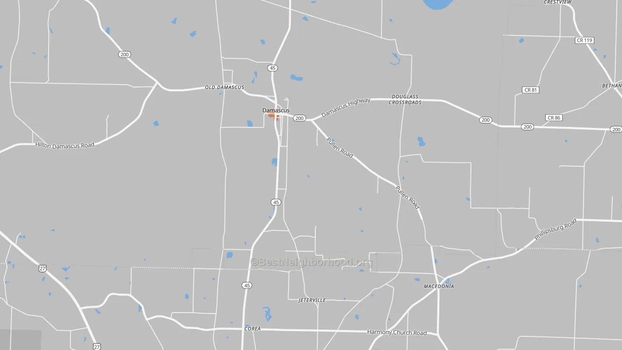 Bike Grade map of Damascus, GA