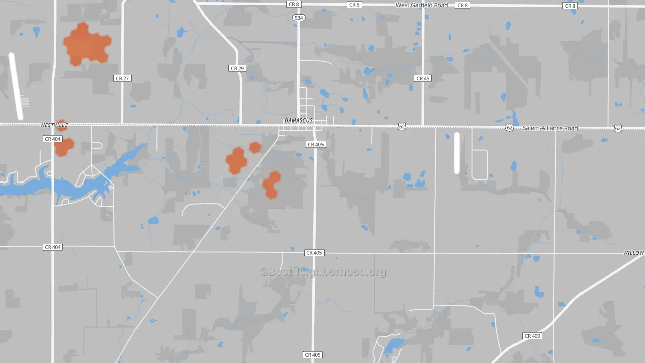 Bike Grade map of Damascus, OH