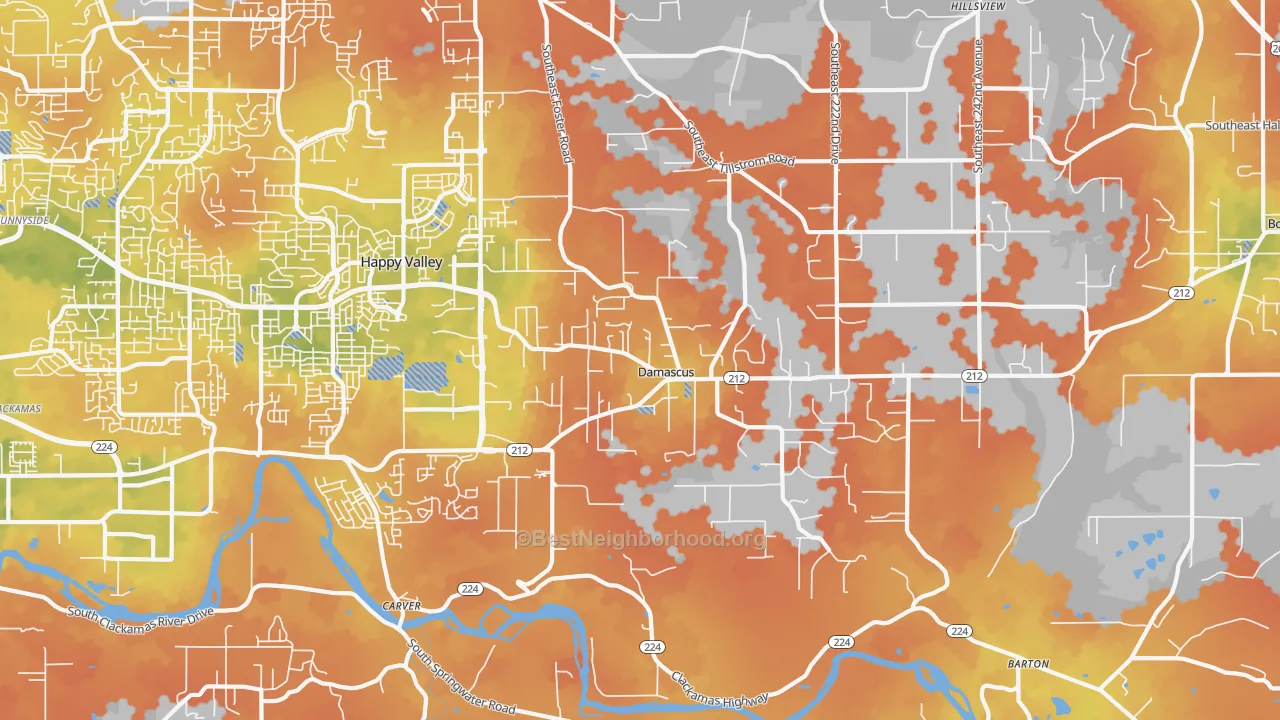 Bike Grade map of Damascus, OR