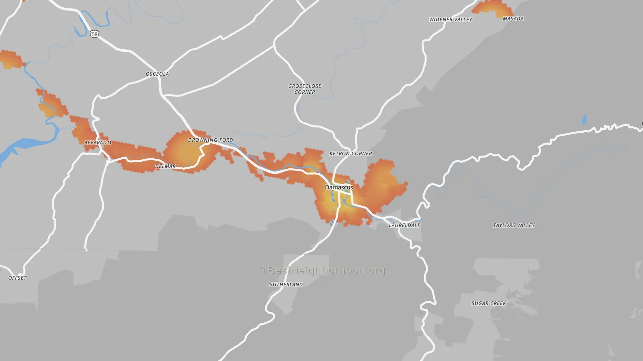 Bike Grade map of Damascus, VA