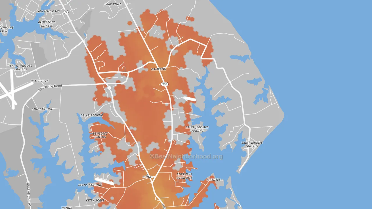 Bike Grade map of Dameron, MD