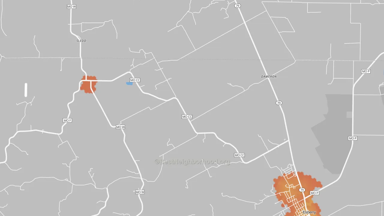 Bike Grade map of Dameron, MO
