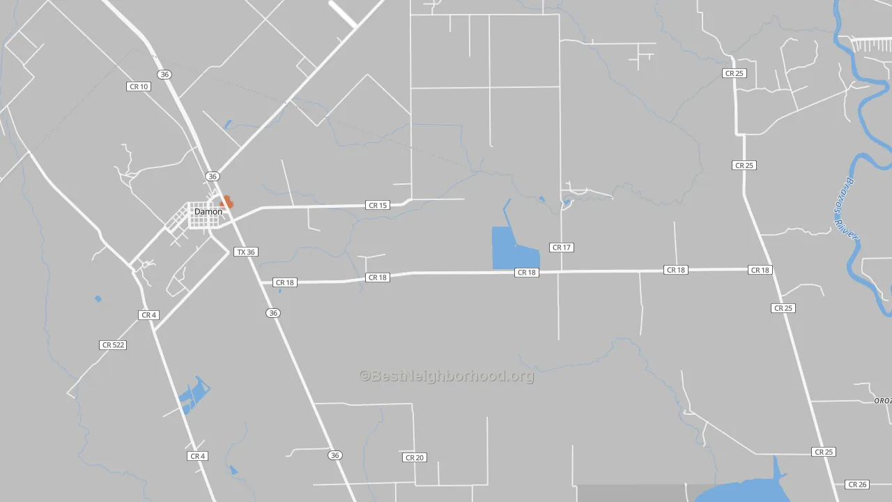 Bike Grade map of Damon, TX