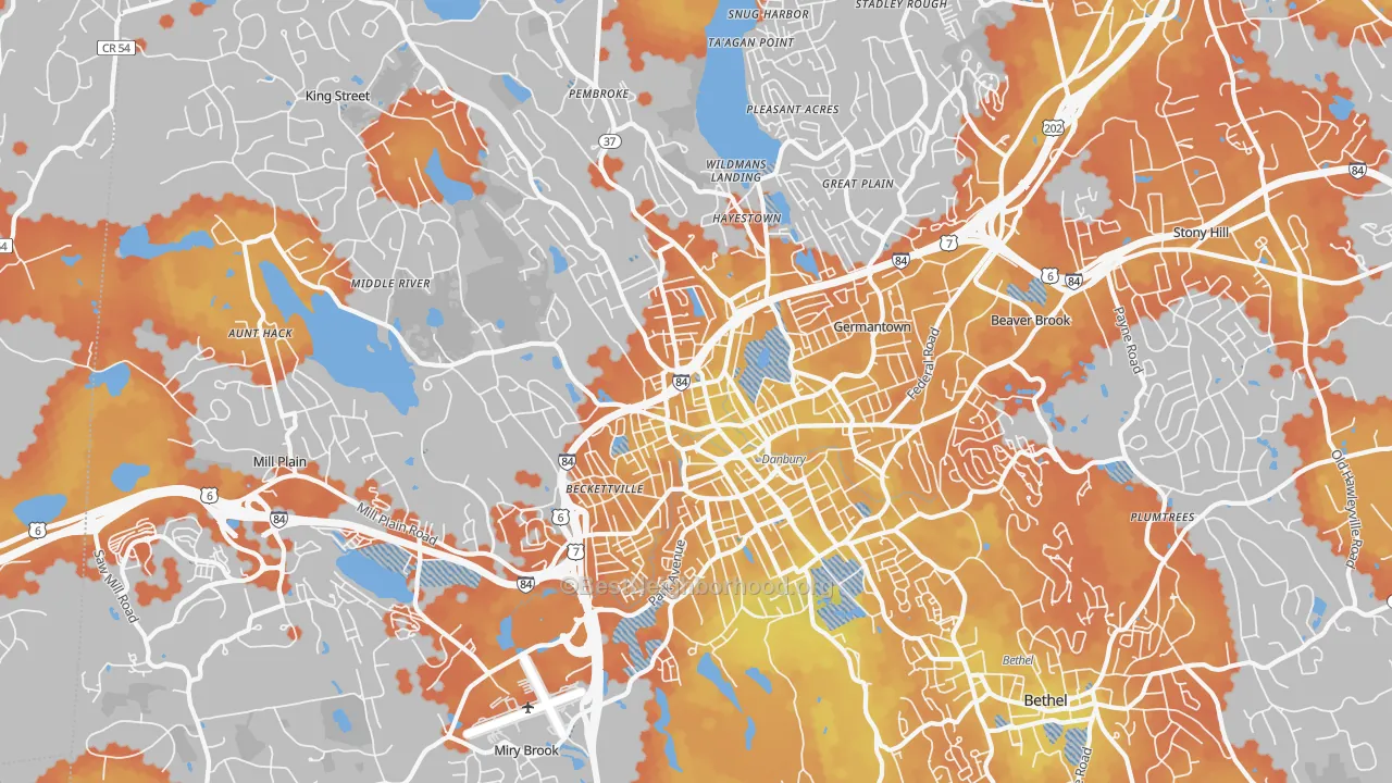 Bike Grade map of Danbury, CT