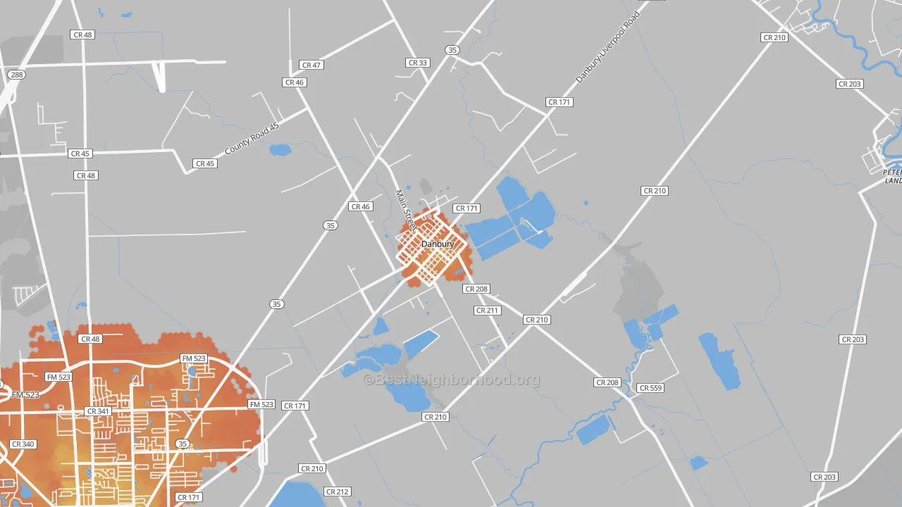 Bike Grade map of Danbury, TX