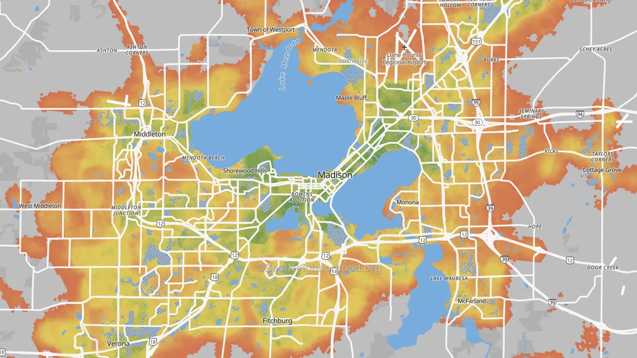 Bike Grade map of Dane County, WI