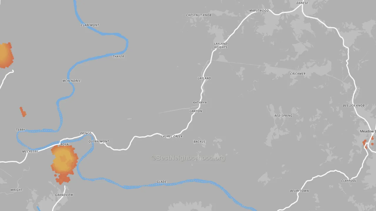 Bike Grade map of Danese, WV