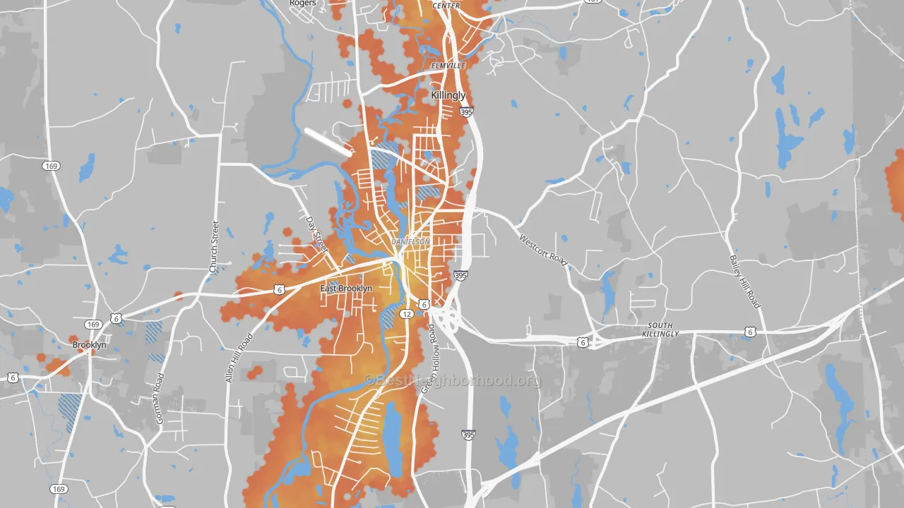 Bike Grade map of Danielson, CT
