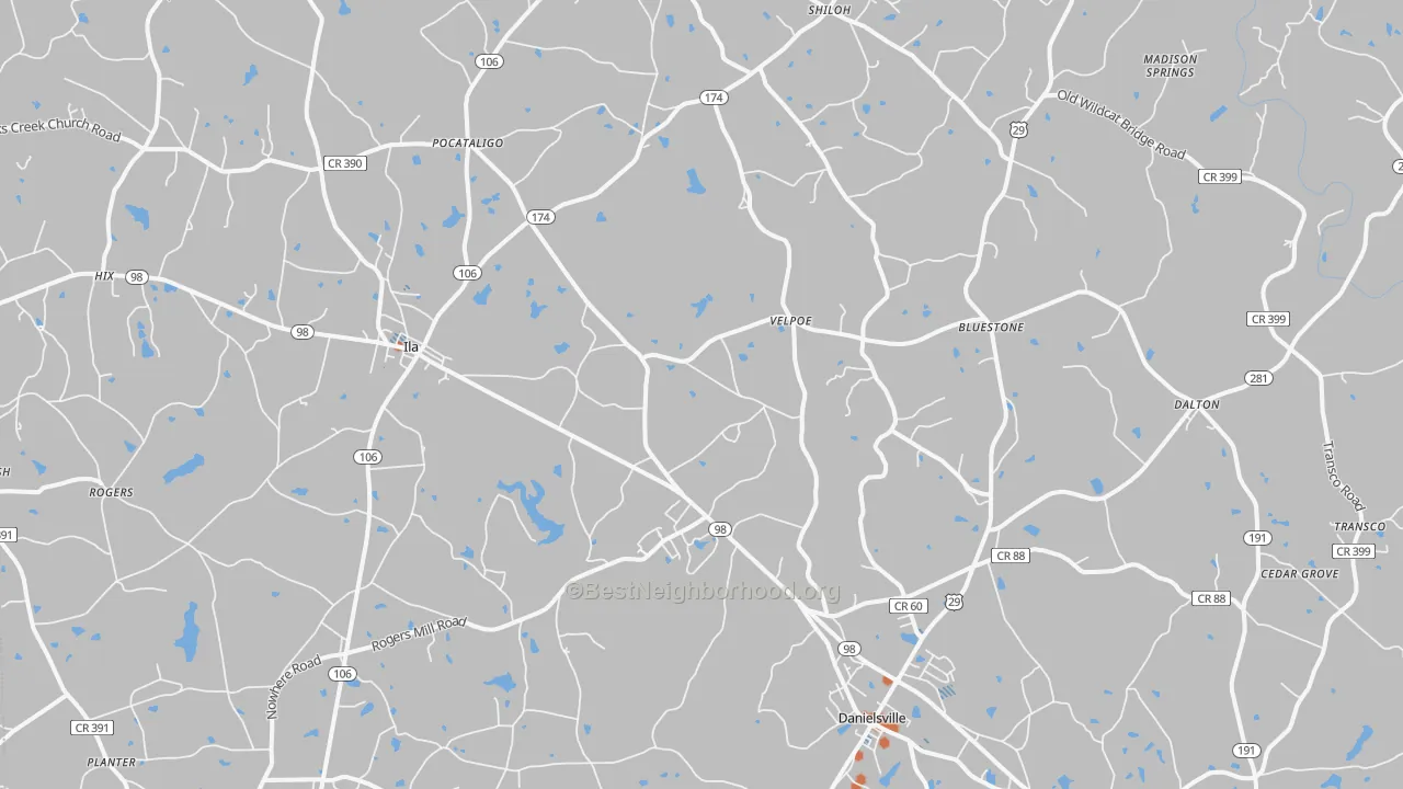 Bike Grade map of Danielsville, GA