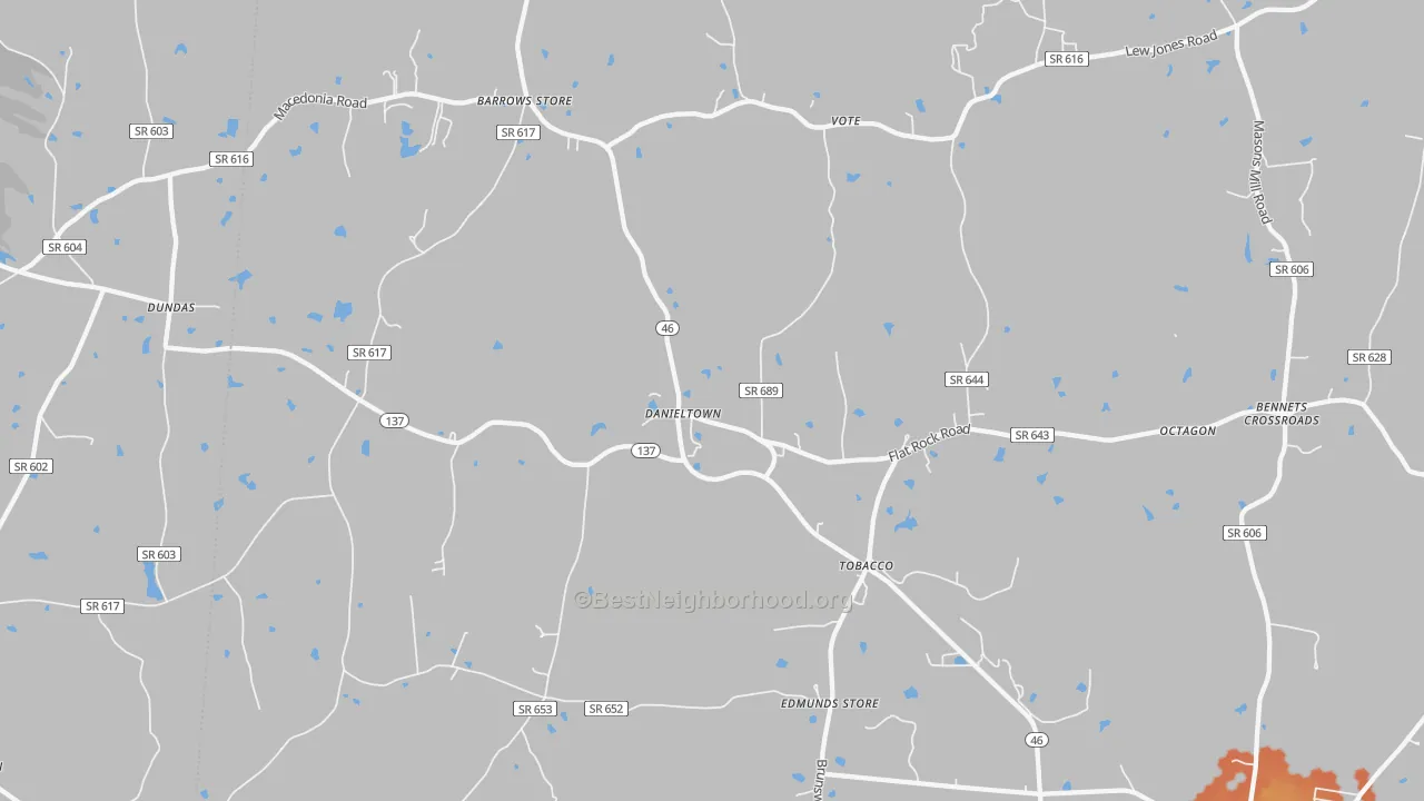Bike Grade map of Danieltown, VA