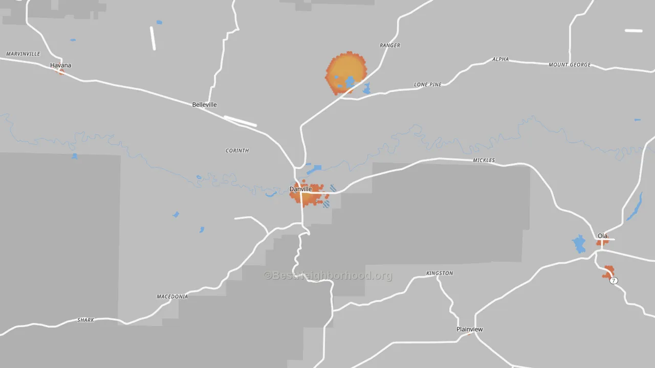 Bike Grade map of Danville, AR